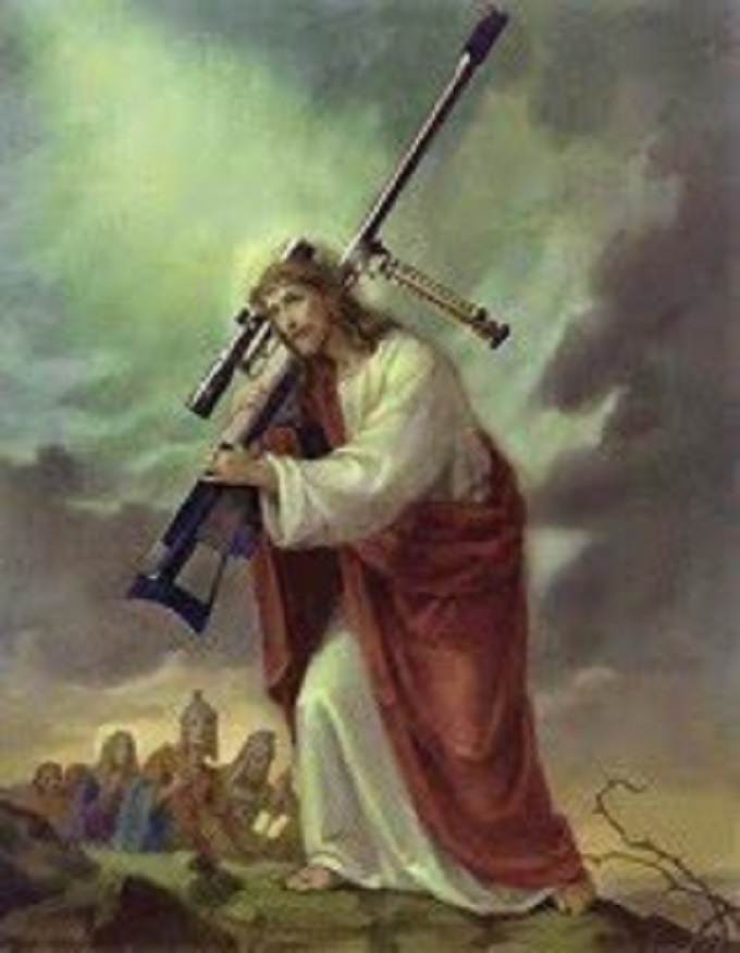 Christ with machine gun