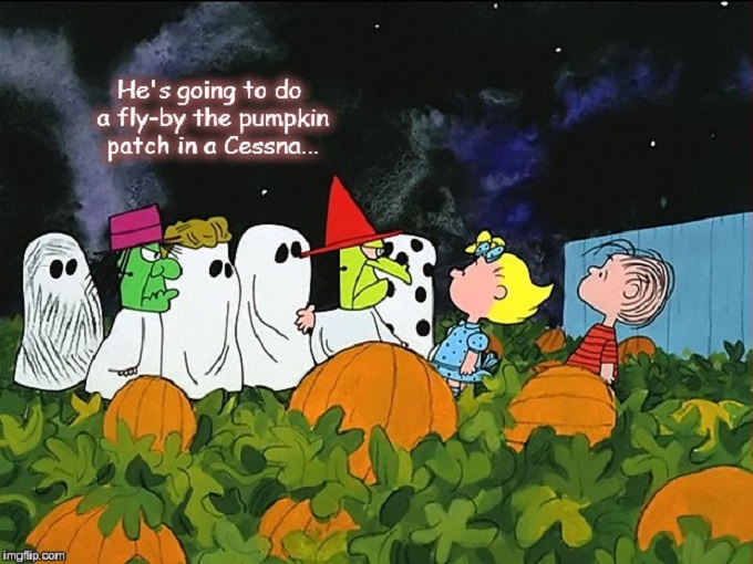 Great Pumpkin fly by Charlie Brown Cessna 680