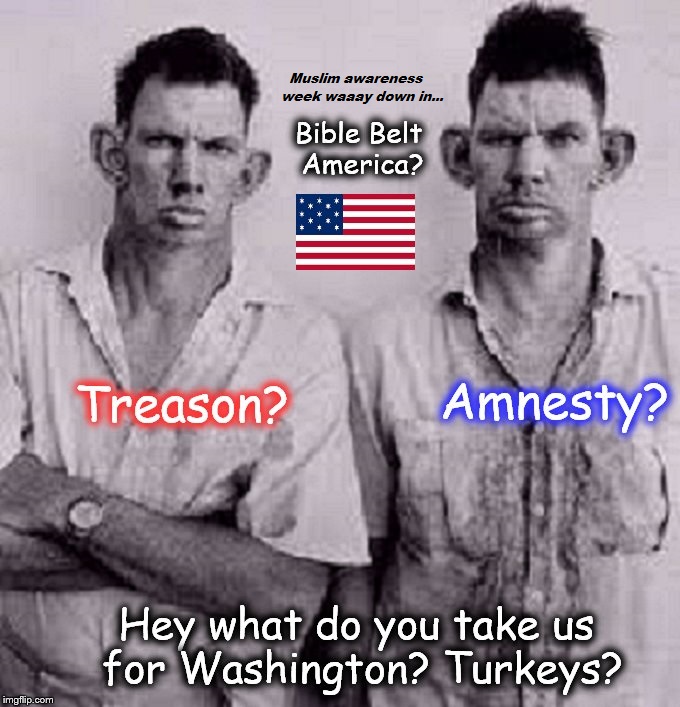 Treason Amnesty Bible Belt inbred Muslim awareness week