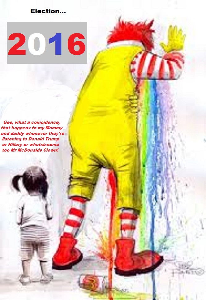 Ronald McDonald puking 2016 election clown