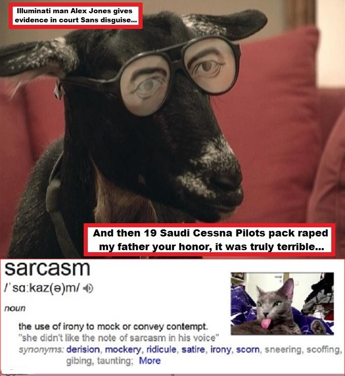 Alex Jones rapist goat sarcasm cat